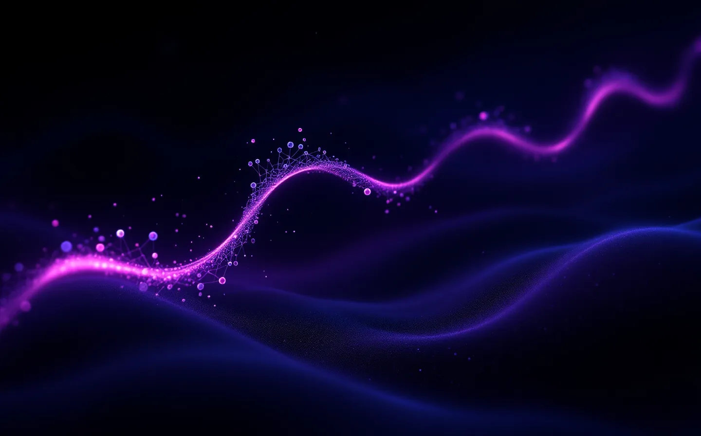Abstract glowing illustration of a five-residue peptide chain on a dark field